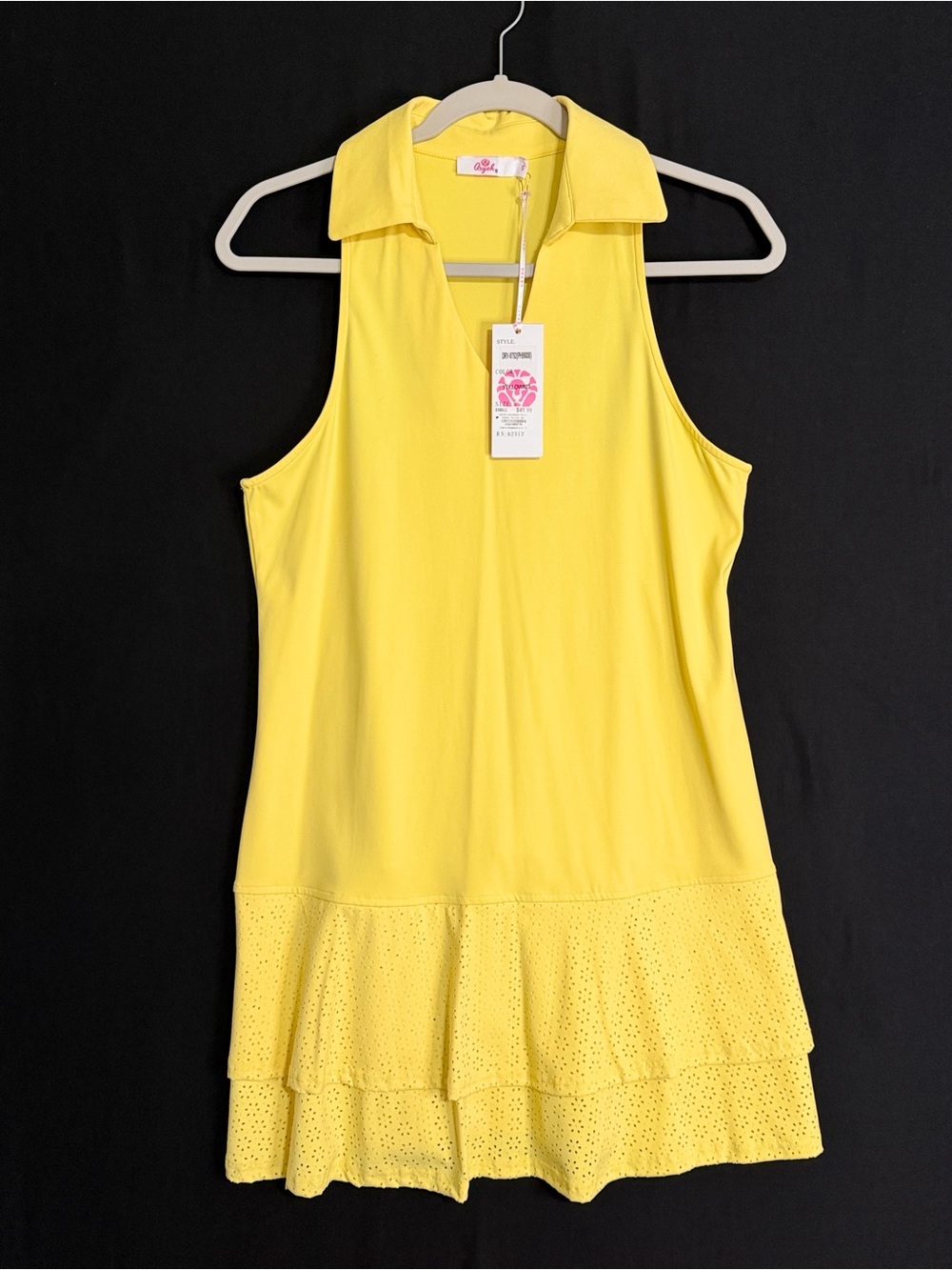 Sunny Yellow Sleeveless racer back Collared Dress with Eyelet Tiered Hem